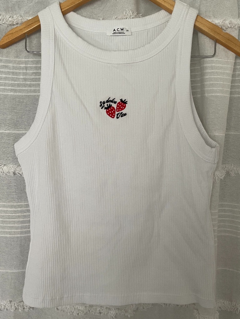 White Embroidered Strawberry Tank NWOT